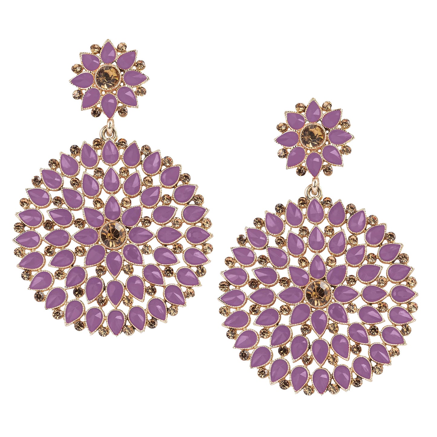 JFL - Jewellery for Less Gold Plated Stone and Diamond Studded Maang Tikka with Dangler Earrings for Women and Girls.(Lavender)