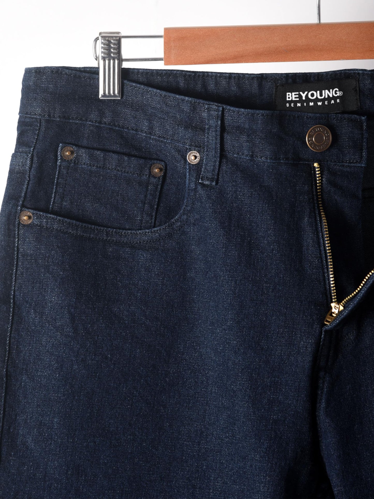BYNG Cotton Lycra Regular Fit Jeans for Men - Dark Navy Blue | Mid-Rise Jeans for Men | 5 Pocket Design | Stretchable Fabric