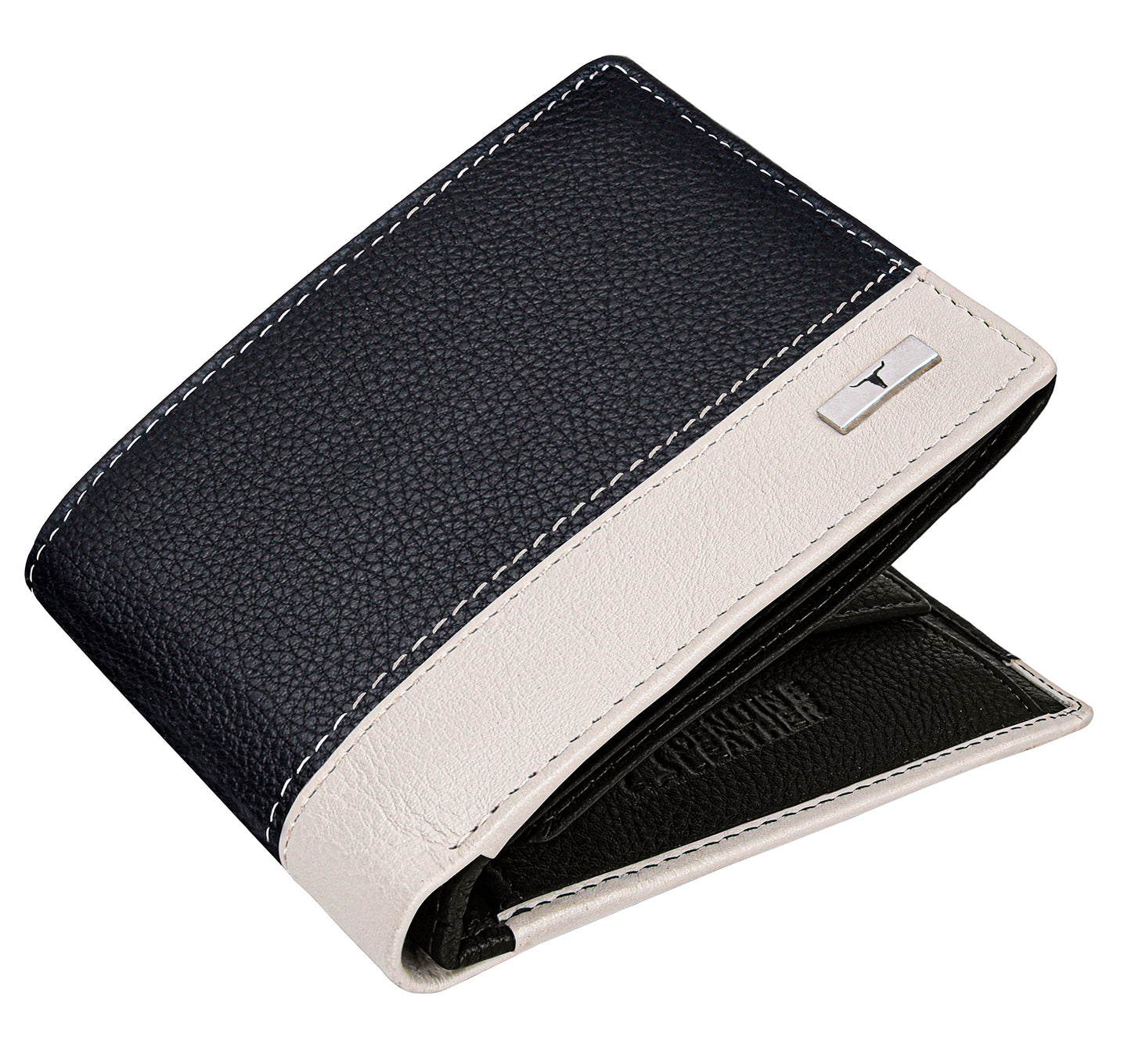URBAN FOREST Saul Nappa Black/Sand Leather Wallet, Black Pen & Keychain Combo Gift Set for Men