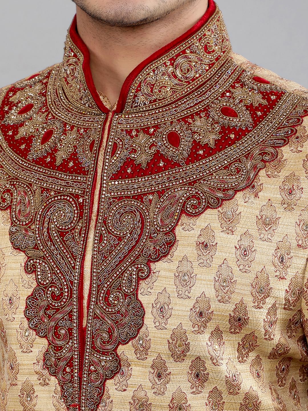 Manish Creations Men's Woven Design with Embroidery Ethnic Sherwani Set