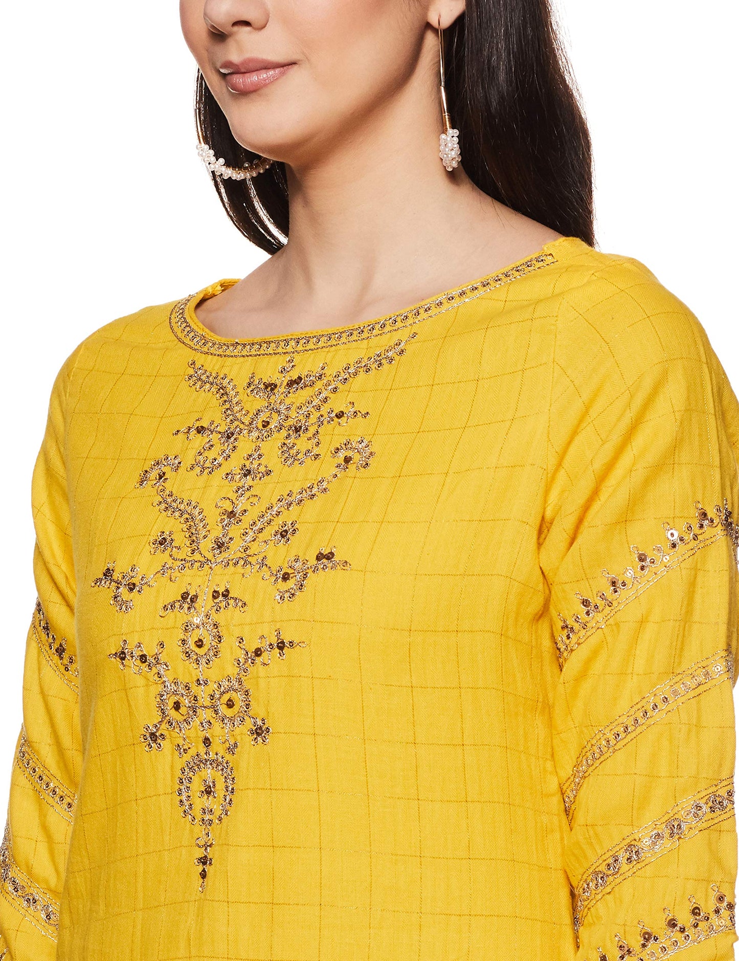 BIBA Cotton Women Yarndyed Narrow Salwar Kurta Dupatta (Skdassorted6533E_Yellow_36)