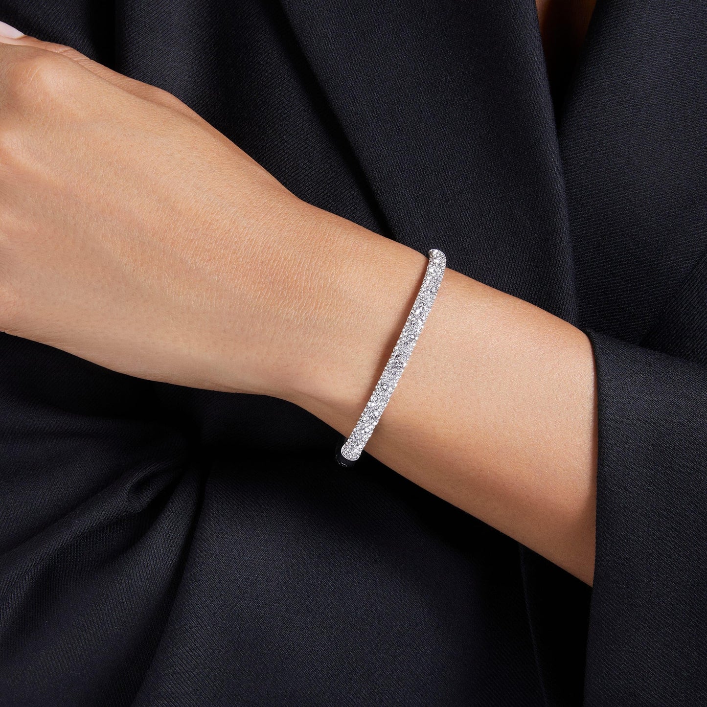 Swarovski Sublima bangle, Snow pavé, White, Rhodium plated