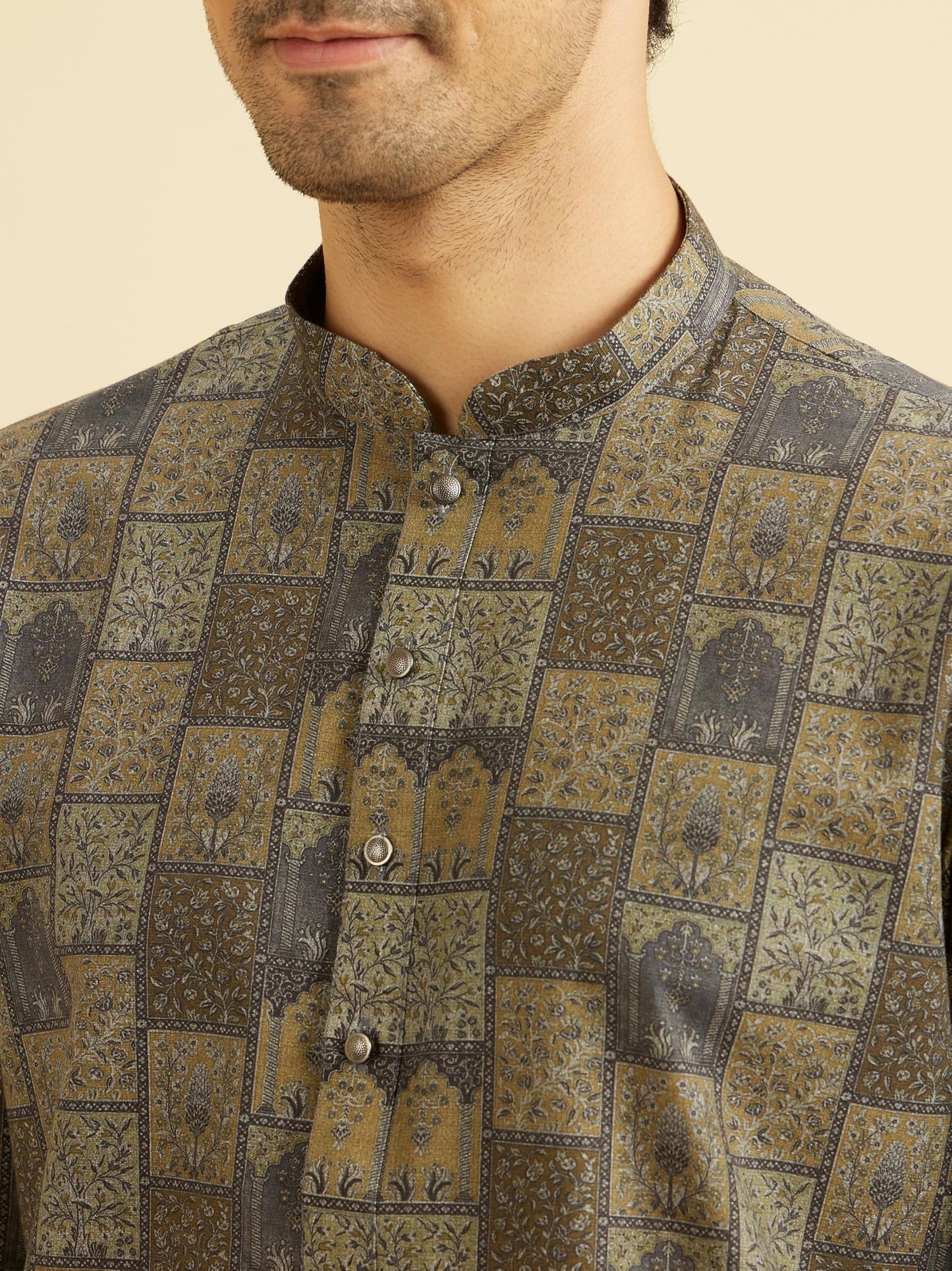 Manyavar Men's Cotton Digital Print Long Kurta (1pc)