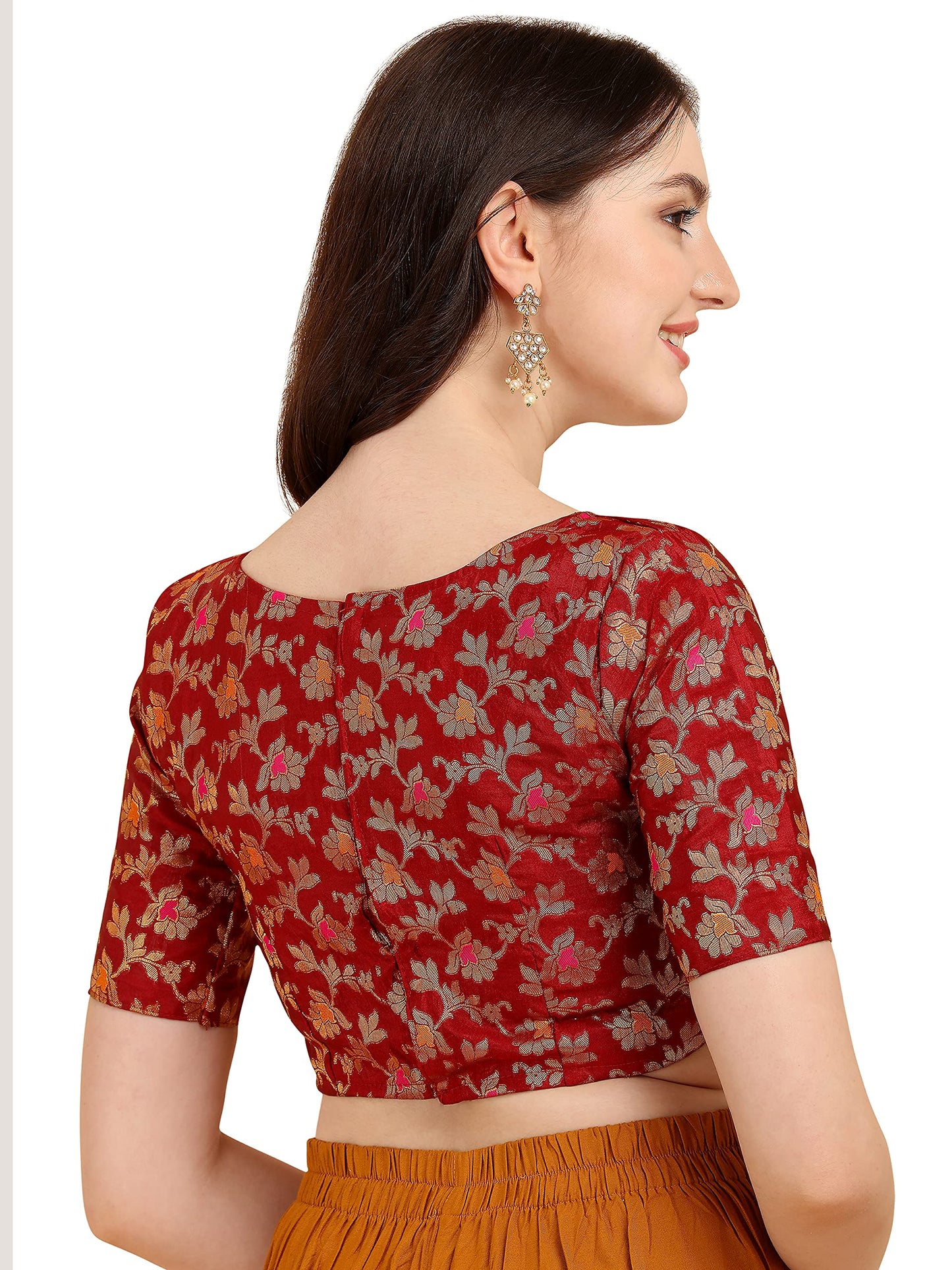 OOMPH! Jacquard Red Readymade Blouse for Women - rbbl89xl