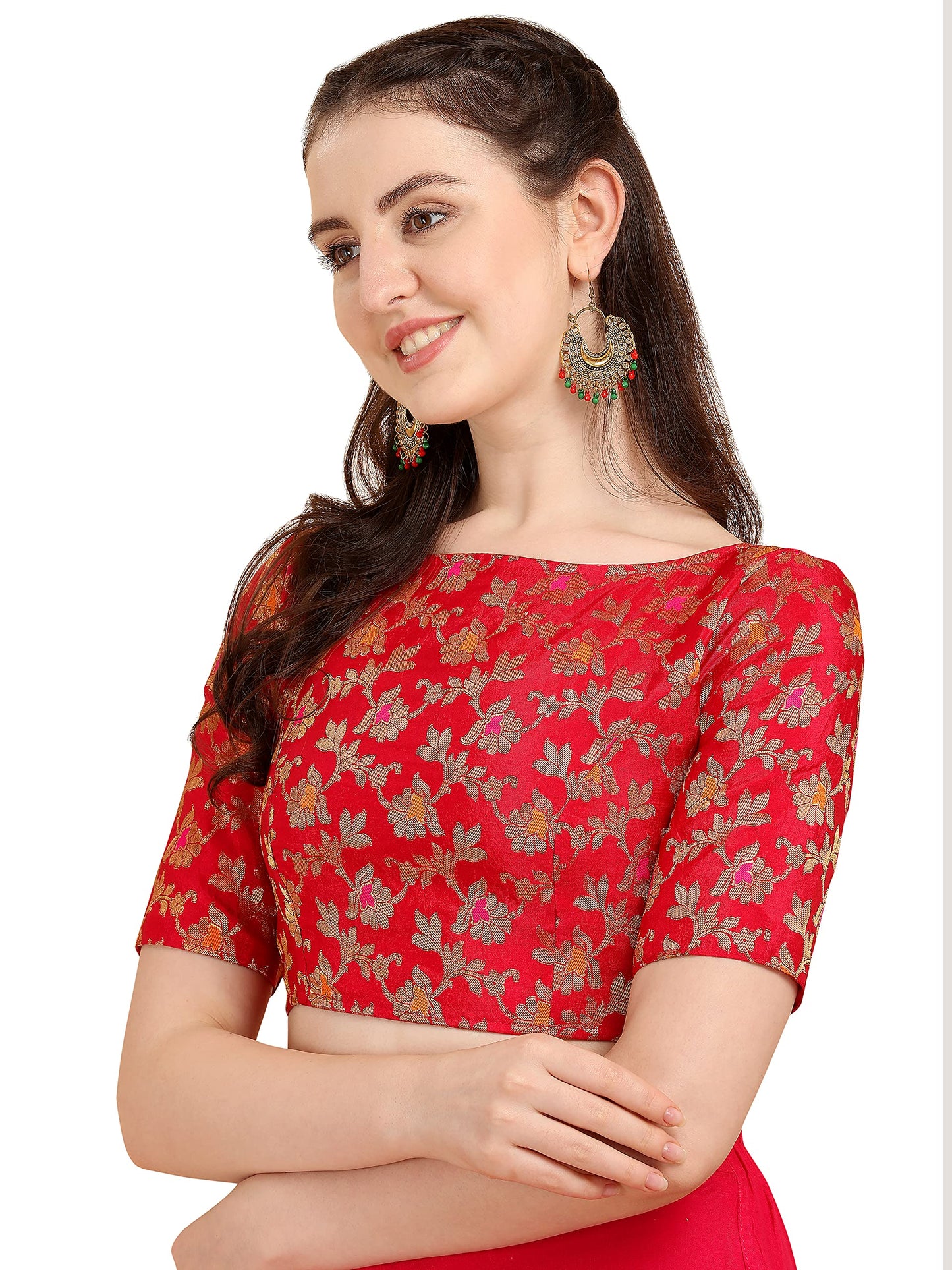 OOMPH! Jacquard Red Readymade Blouse for Women - rbbl88l