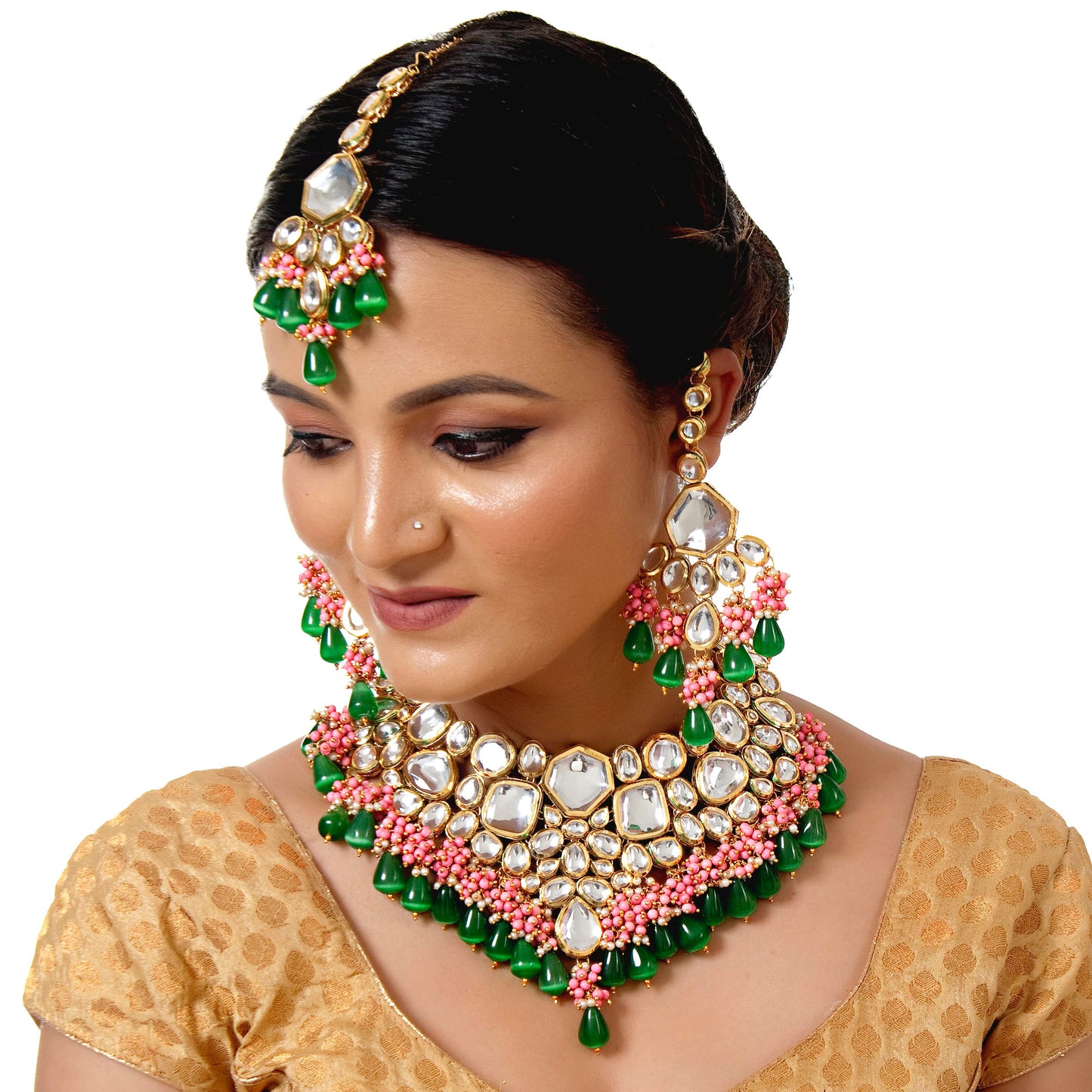 Lucky Jewellery 18K Gold Plated Multicolor with Monalisa Drop Bridal Set for Girls & Women
