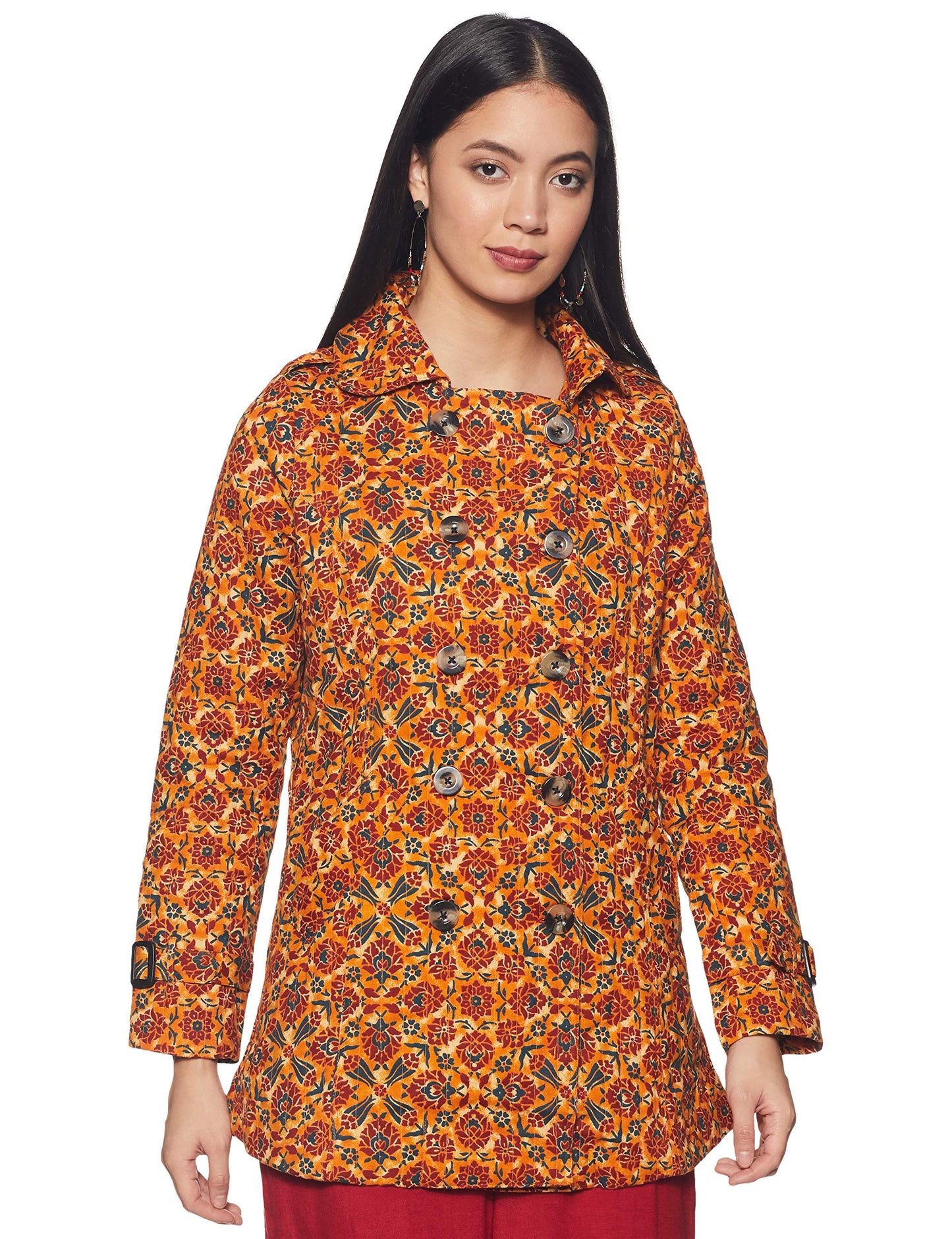 Rangriti Women Mustard Cotton And Flex A Line Jacket_34