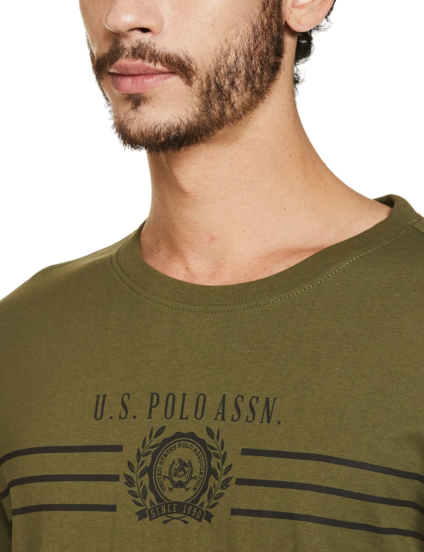 U.S. POLO ASSN. Mens Half Sleeve Round Neck T Shirts (USTSHS1369_Green_L)