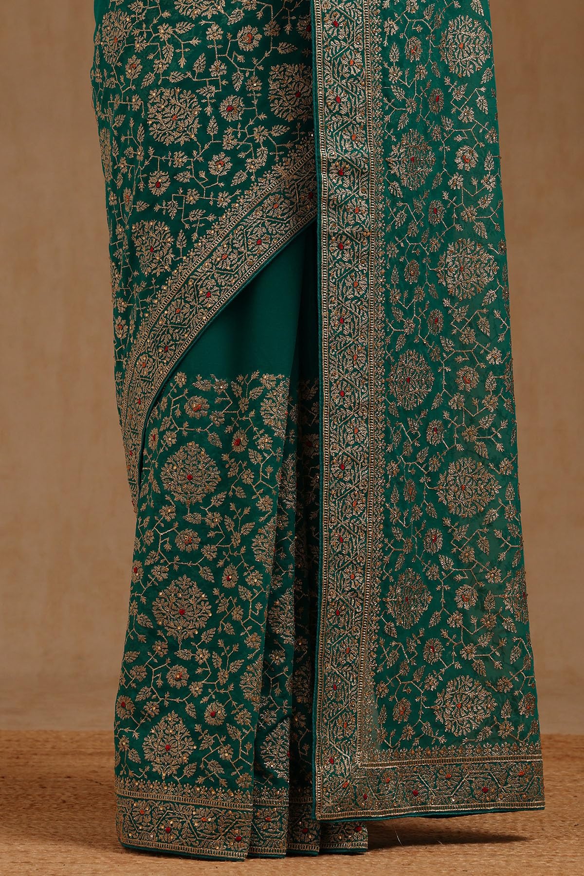 Soch Womens Turquoise Blue Georgette Embroidered Saree With Stone Work