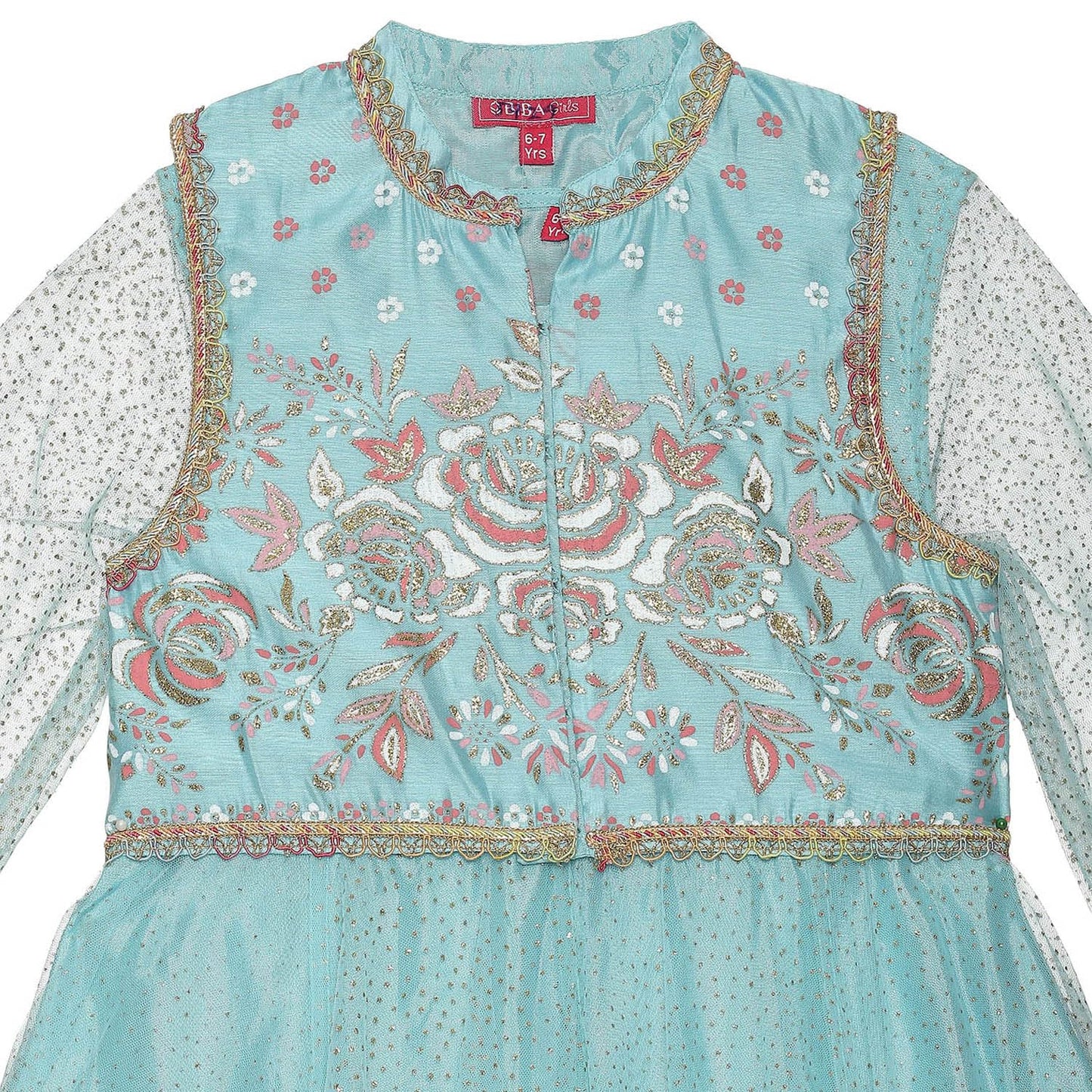 BIBA Girls PRINTED ANARKALI KID(KWSPARKLE MIST5929_SKY BLUE_3)