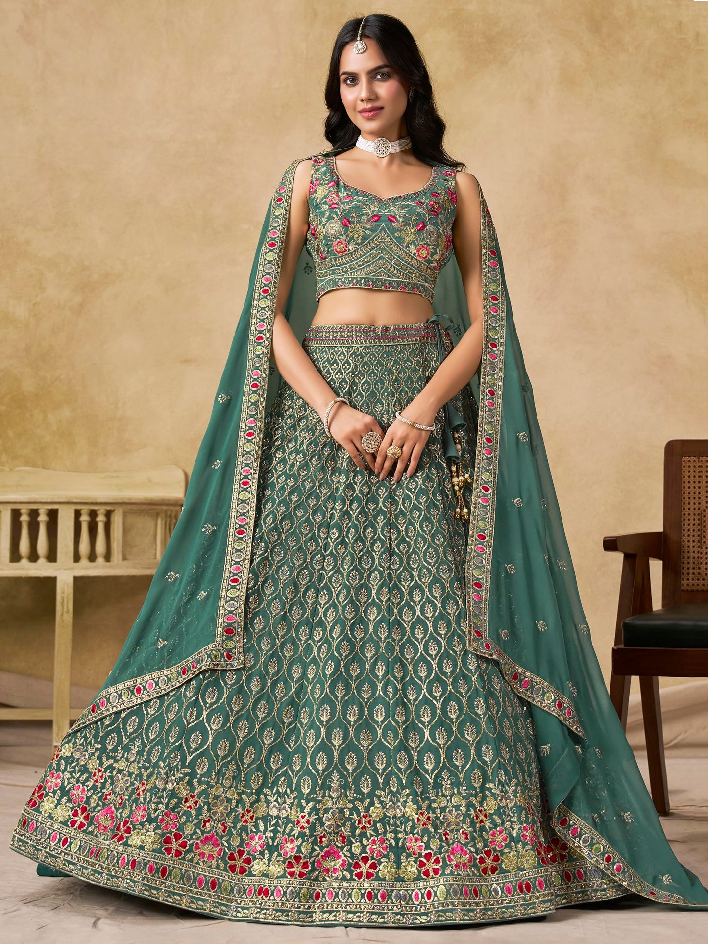 Zeel Clothing Women's Sequins and Thread Embroidered Work Georgette Lehenga Choli With Dupatta (5134-Women-Lehenga-Choli-Latest; Free size) (Blue)