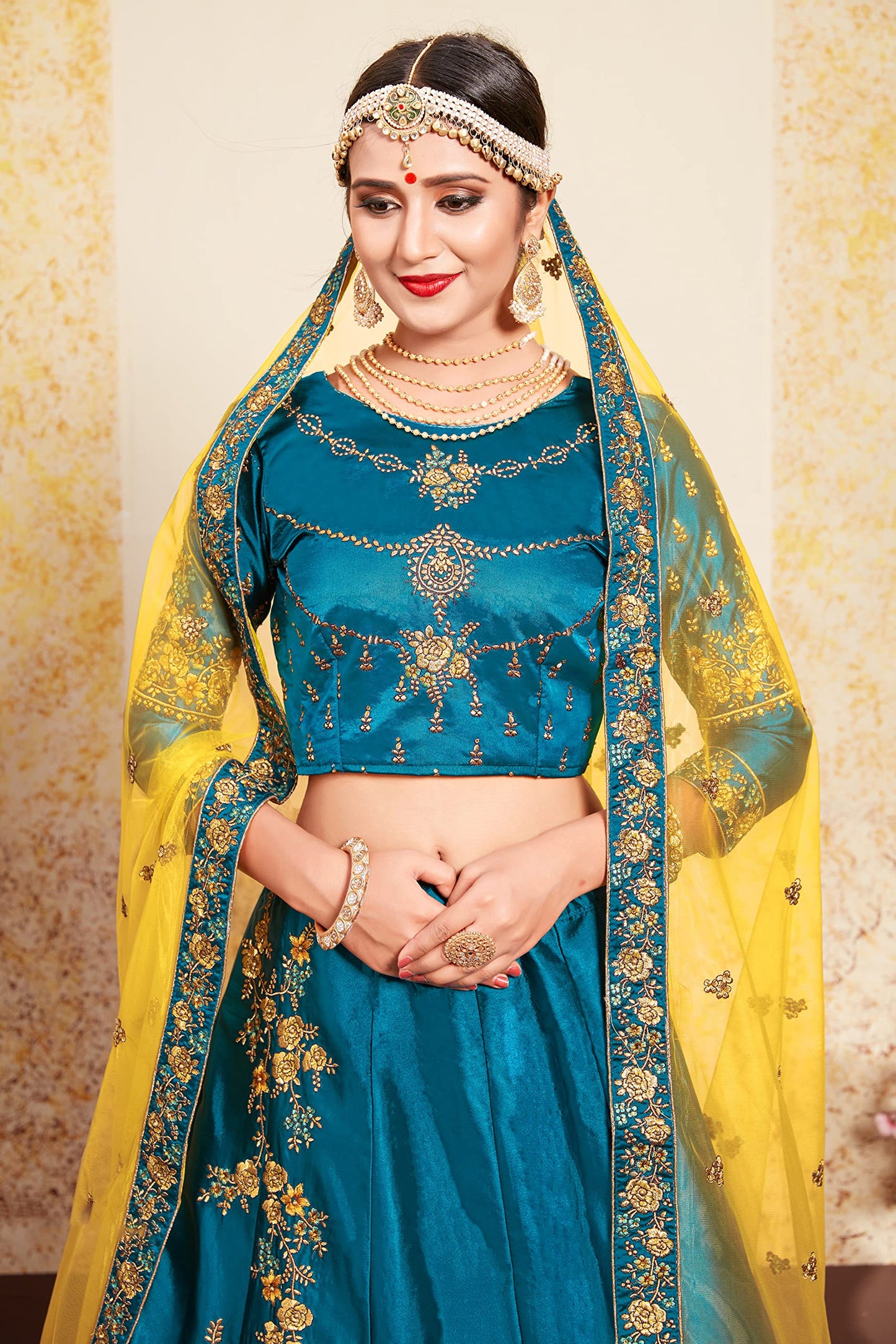 FUSIONIC Splendid Sky blue Satin Base Lehenga Choli For Women