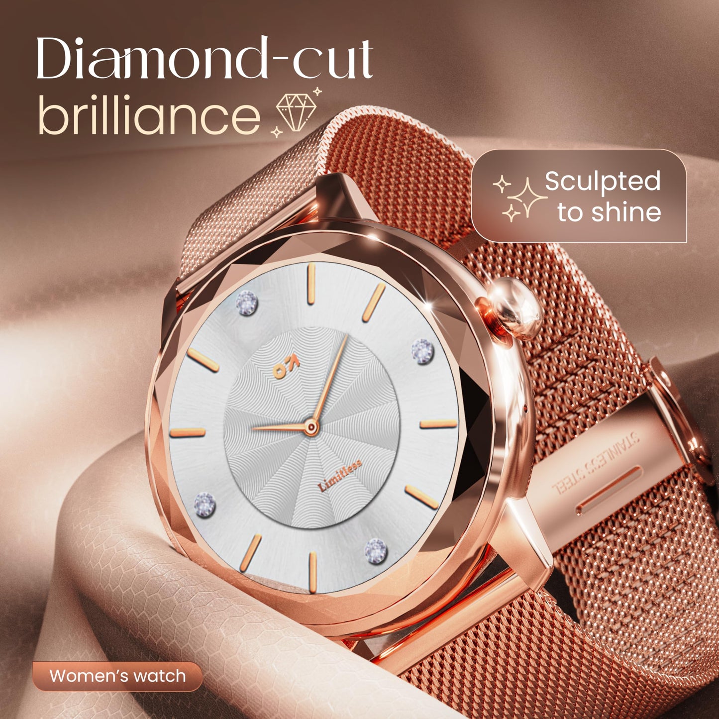GOBOULT Newly Launched Alora Smart Watch 1.19'' AMOLED Display, BT Calling, Rotating Bezel, 150+Watchfaces, 800 Nits Brightness, AI Voice Assistant, SpO2 Monitoring, 120+ Sports Mode (Rose Gold)
