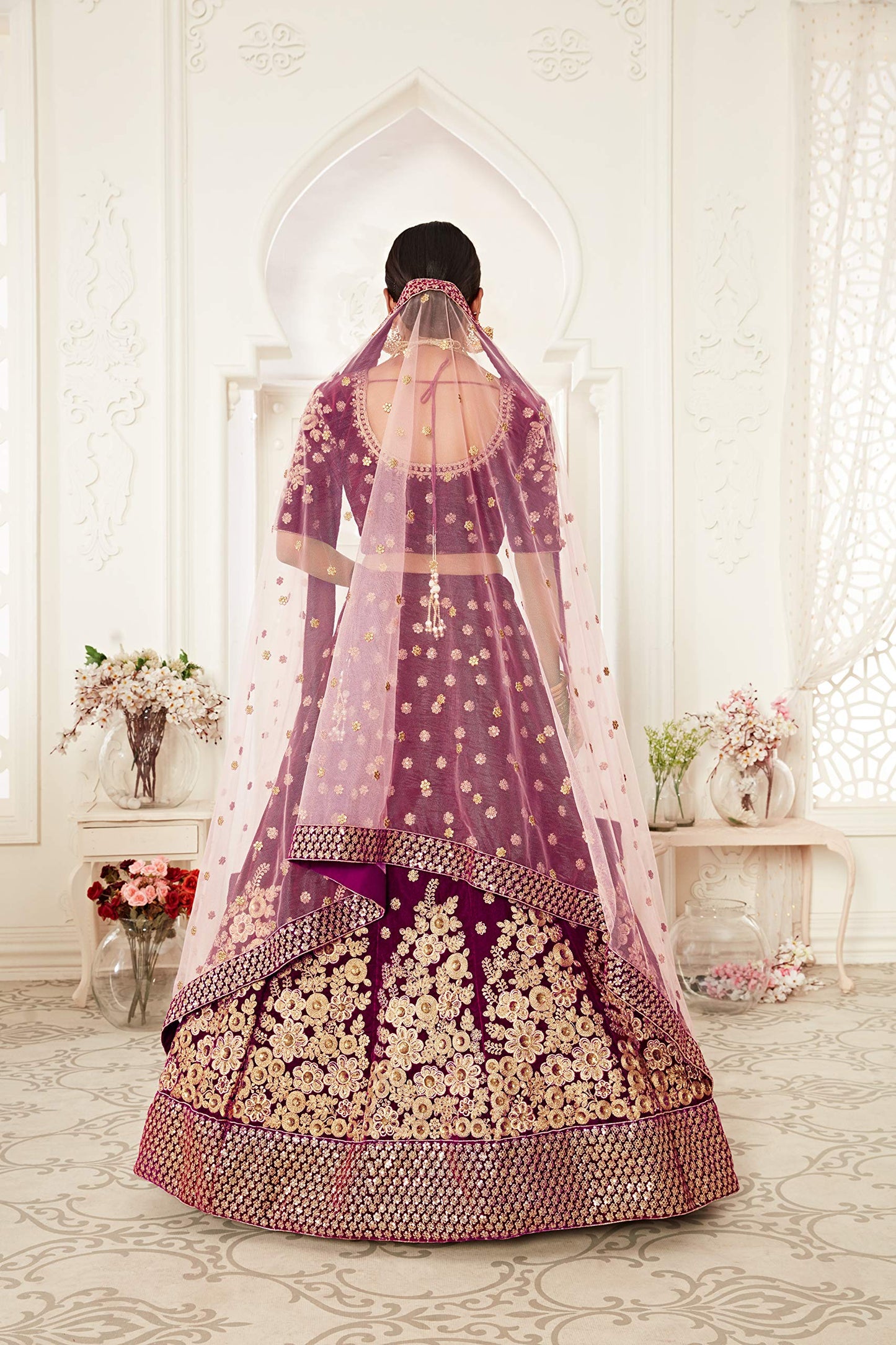 Zeel Clothing Women's Velvet Semi stitched Lehenga Choli (7702-Wedding-Bridal-Lehenga-Latest_Purple_Free Size)