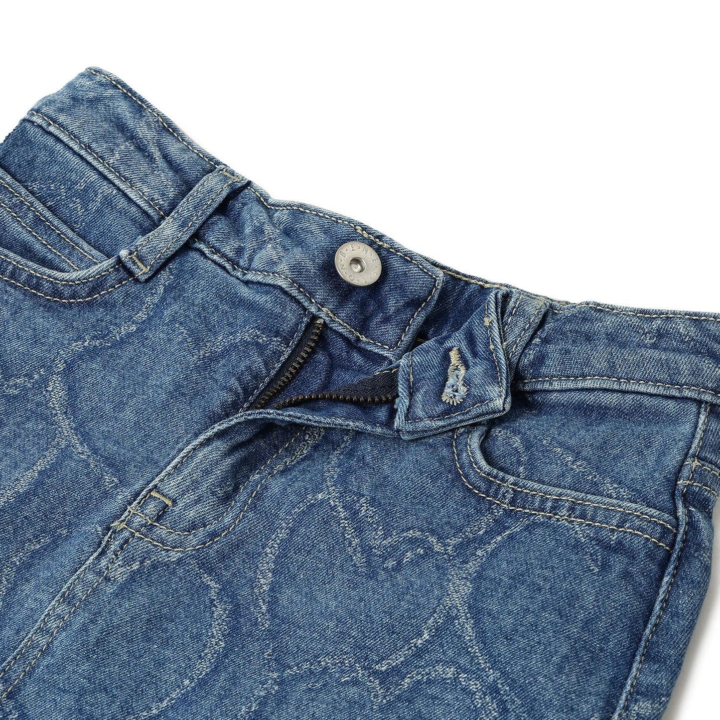 United Colors of Benetton Laser Heart Technique Regular Fit Denim Skirt (Size: 11-12 Years)-25P4VUGC001CI901 Blue