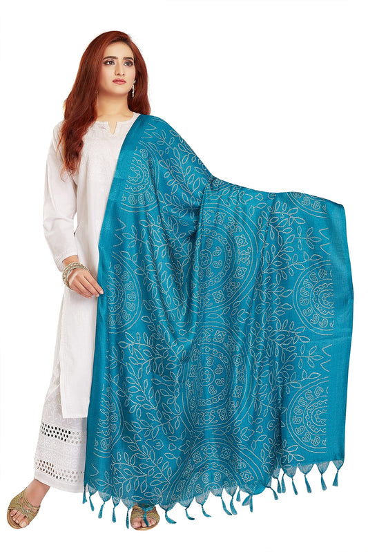 RANI SAAHIBA Women's Art Silk Printed Dupatta (SKRDD2220_Turquoise)