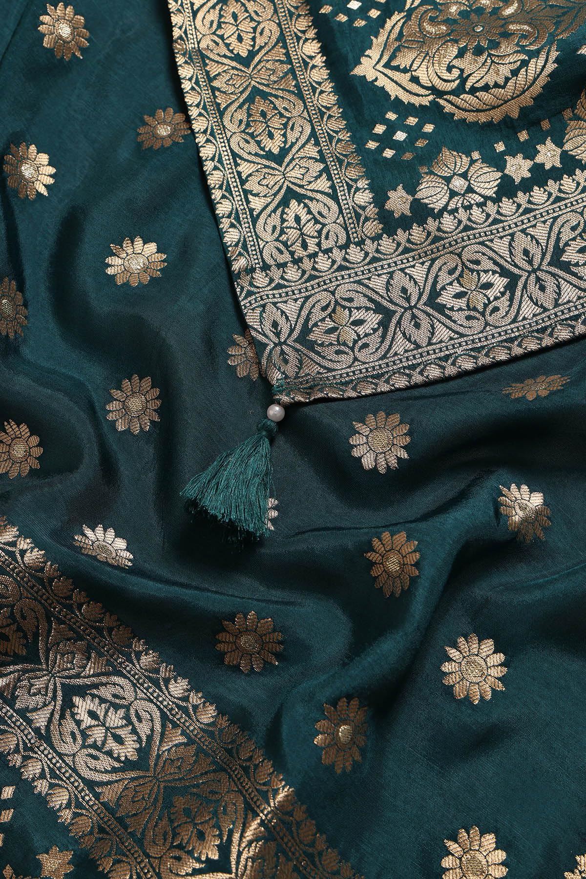 Soch Womens Green Russian Silk Floral Salwar Suit With Sequins