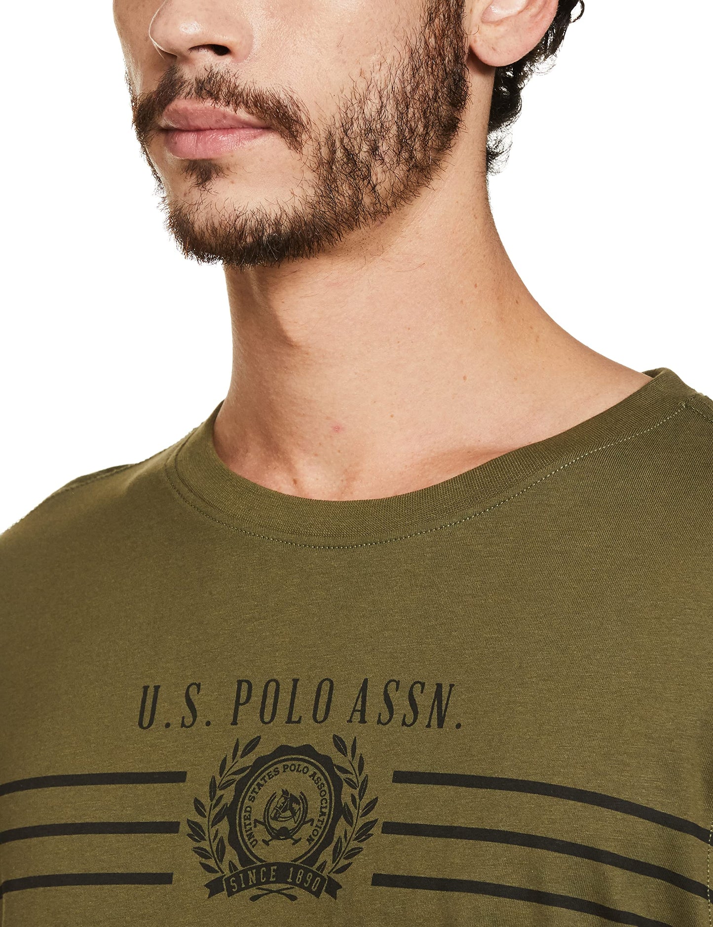 U.S. POLO ASSN. Men's Slim Fit Fs Round Neck T-Shirts (Ustshs1384_Green_L)