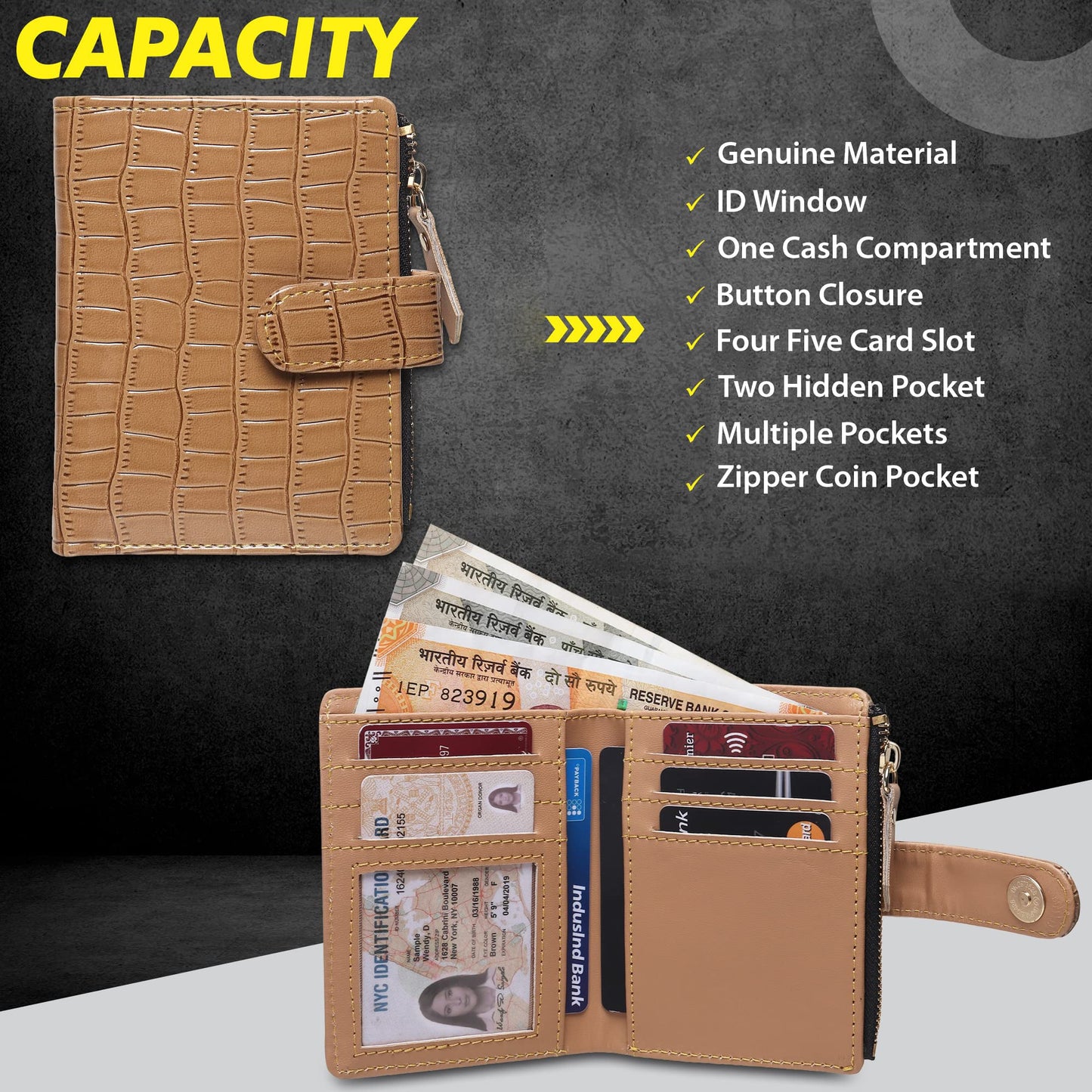 TnW Small Women's Wallet -PU Leather Multi Wallets | Credit Card Holder | Coin Purse Zipper -Small Secure Card Case/Gift Wallet for Women(Beige)