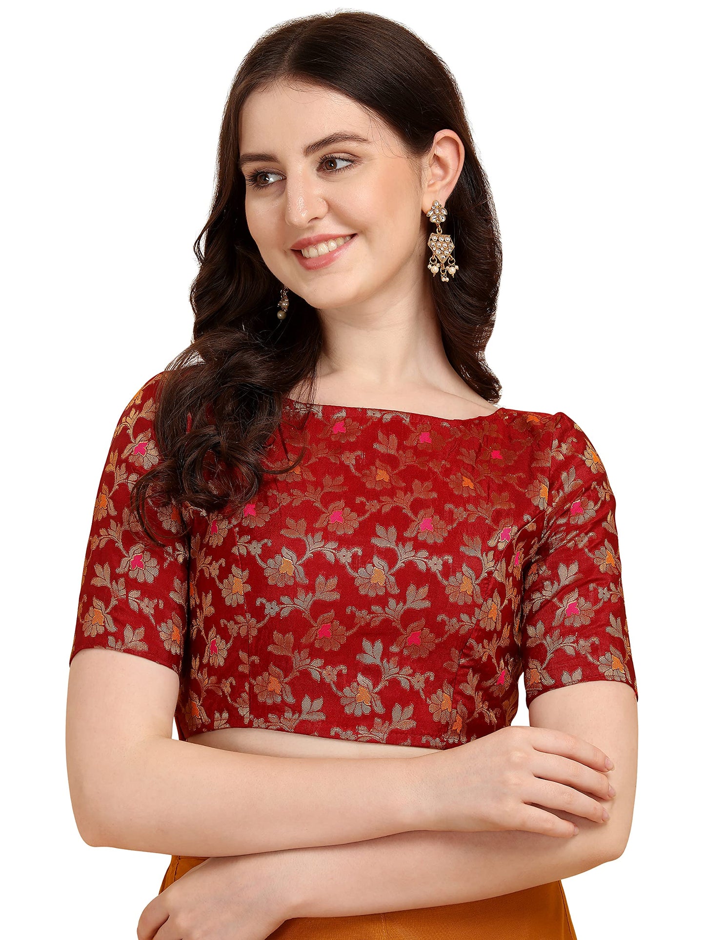 OOMPH! Jacquard Red Readymade Blouse for Women - rbbl89xl