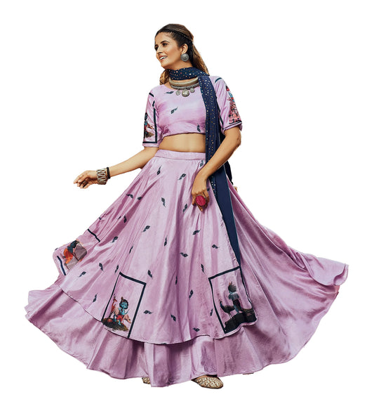 Divine International Trading Co Women's Silk Embroidered Unstitched Lehenga Choli With Dupatta (2123-Dusty Pink-Navratri-Garba-Tradational-Lehenga; Free Size)