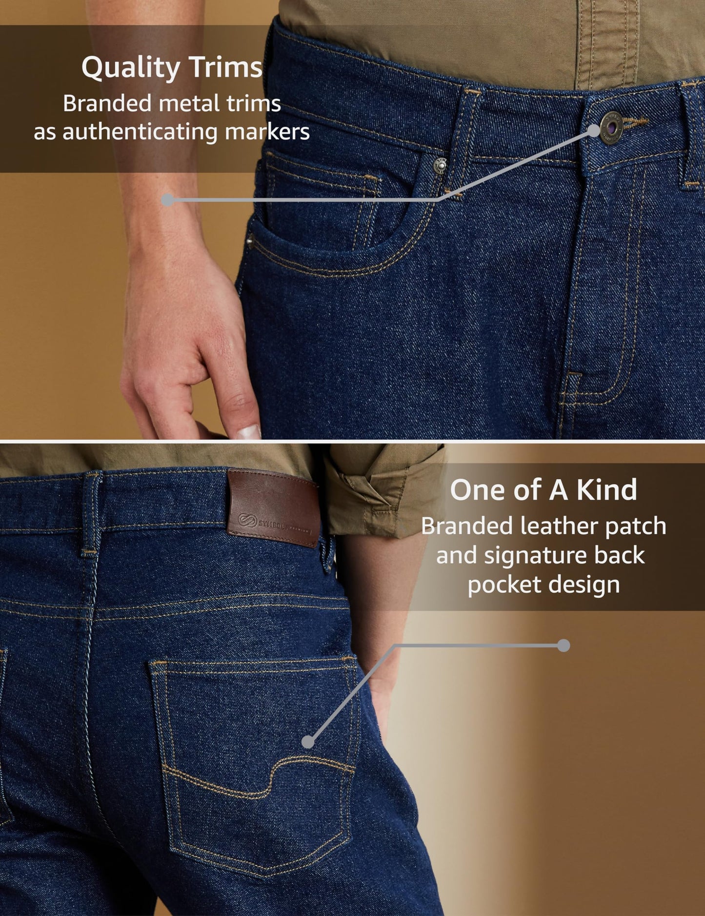 Symbol Premium Men's Cotton Stretch Jeans (Regular Fit Mid Rise) (Dark Blue_32)