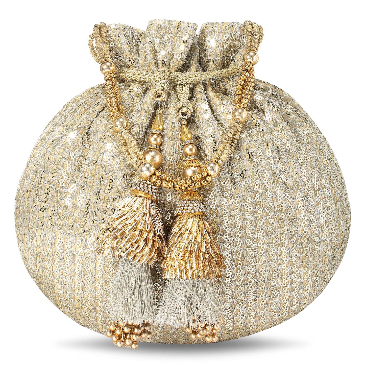 Peora Gold Potli Bags for Women Girls Evening Bag Clutch Ethnic Bride Purse with Drawstring (P07G)