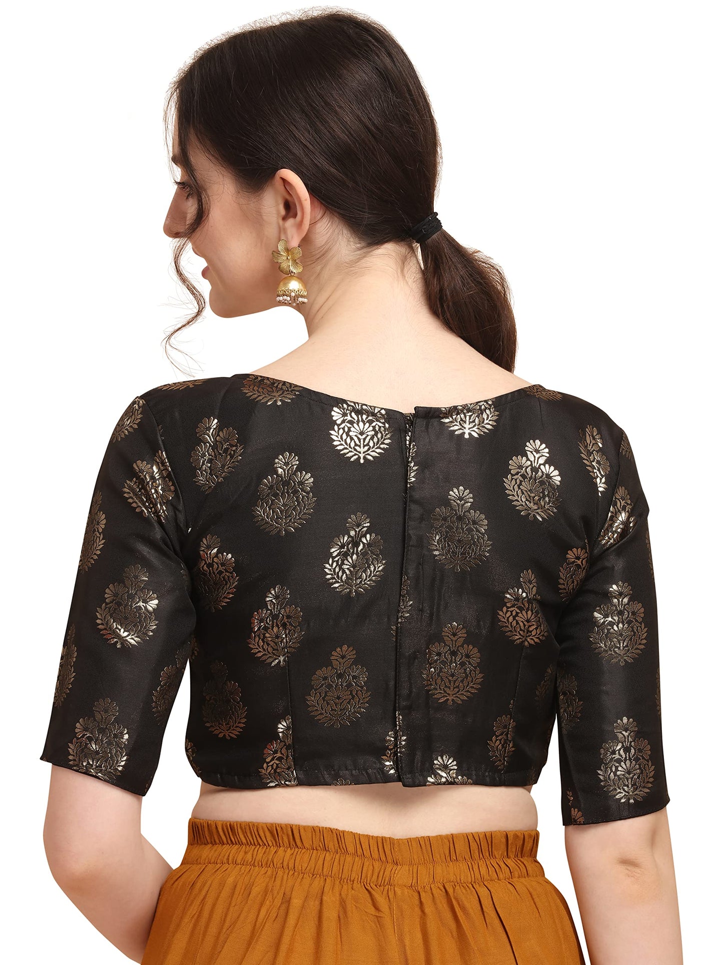 OOMPH! Women's Art Silk Solid Half Sleeve Blouse (rbbl167xl_Jet Black_XL)