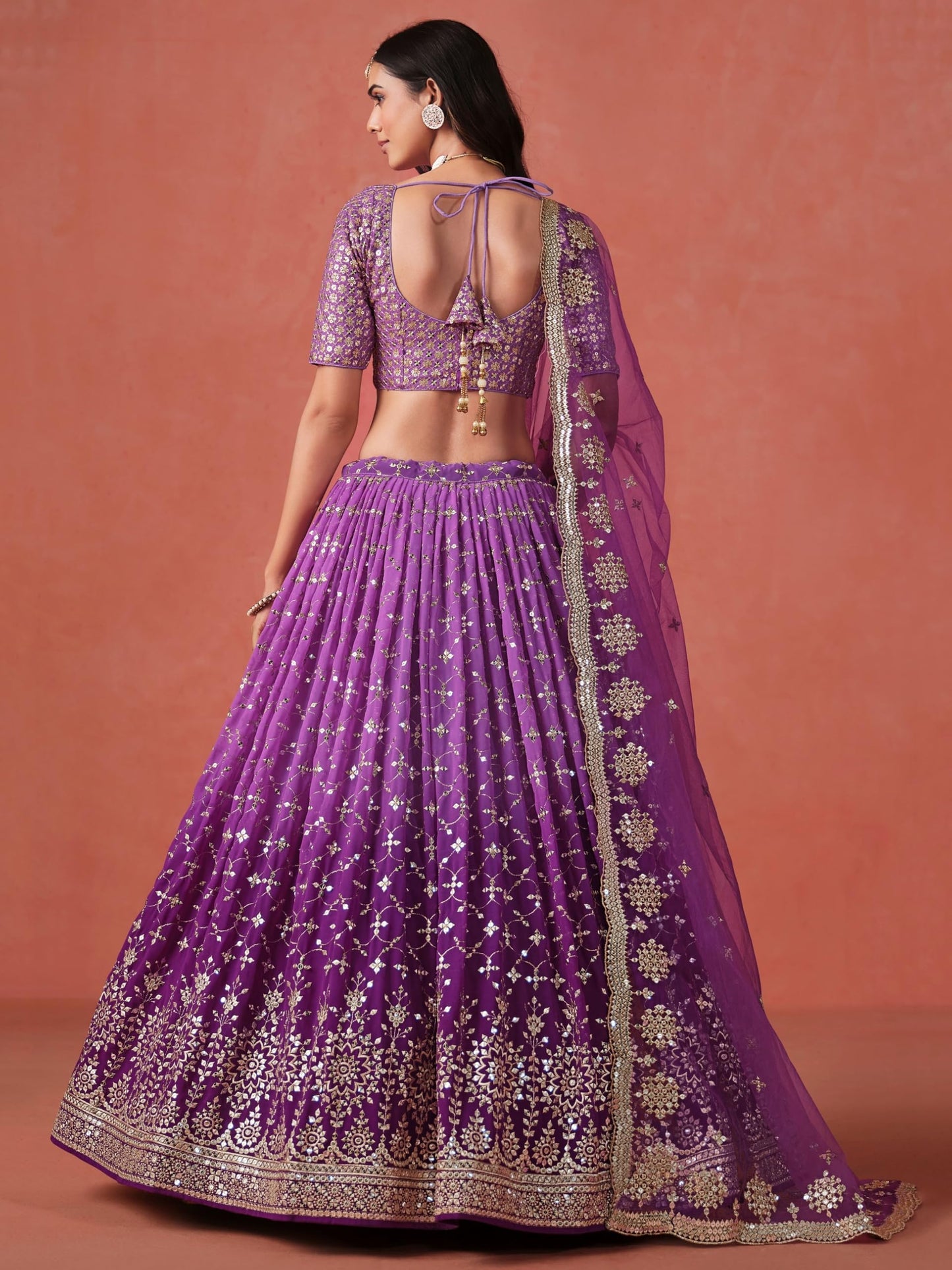 Zeel Clothing Women's Sequins Zari Embroidered Georgette Lehenga Choli With Dupatta (7086-Women-Lehenga-Choli-Latest, Free size) (Purple)
