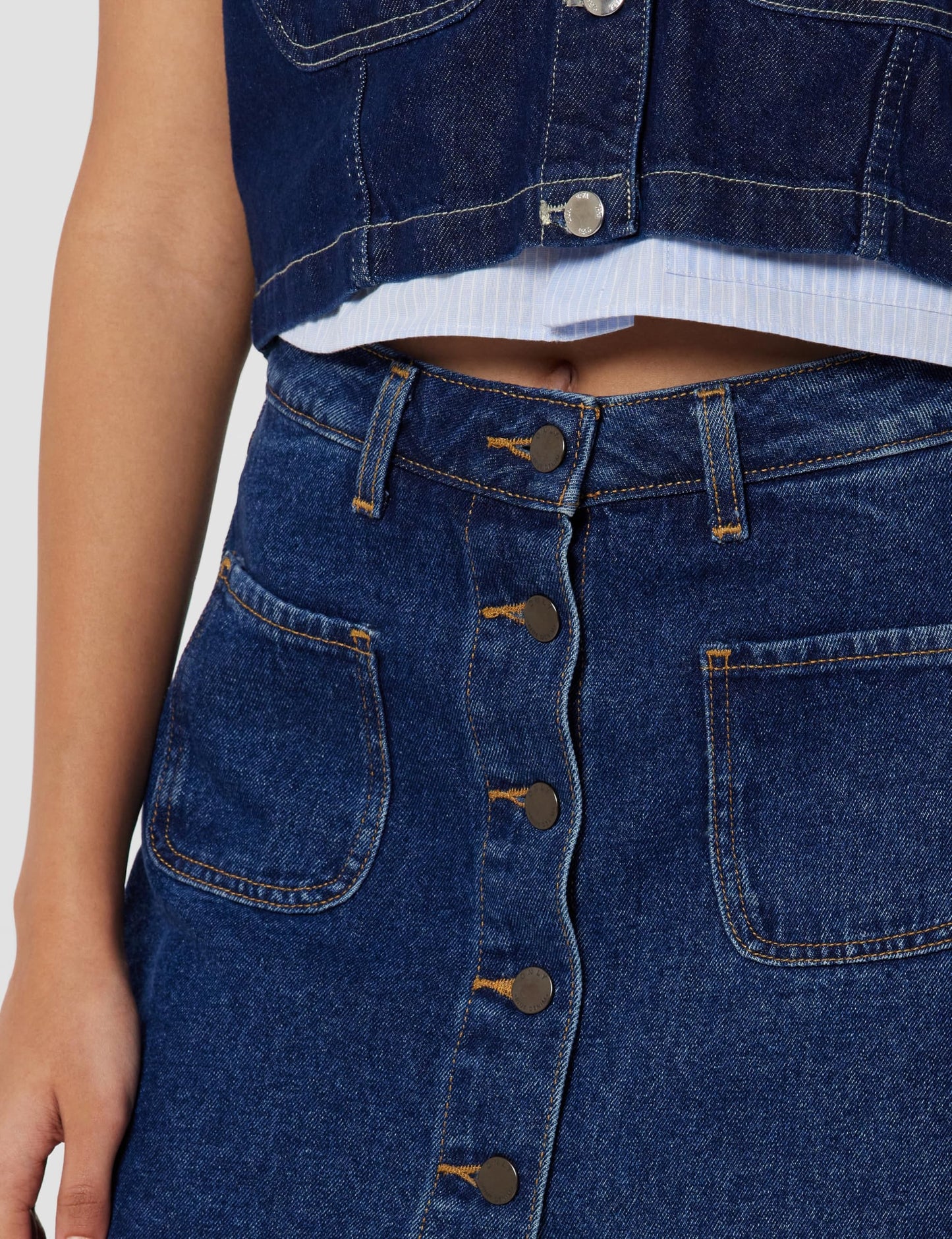 ONLY Women Washed Cotton Blend High Rise Blue Skort