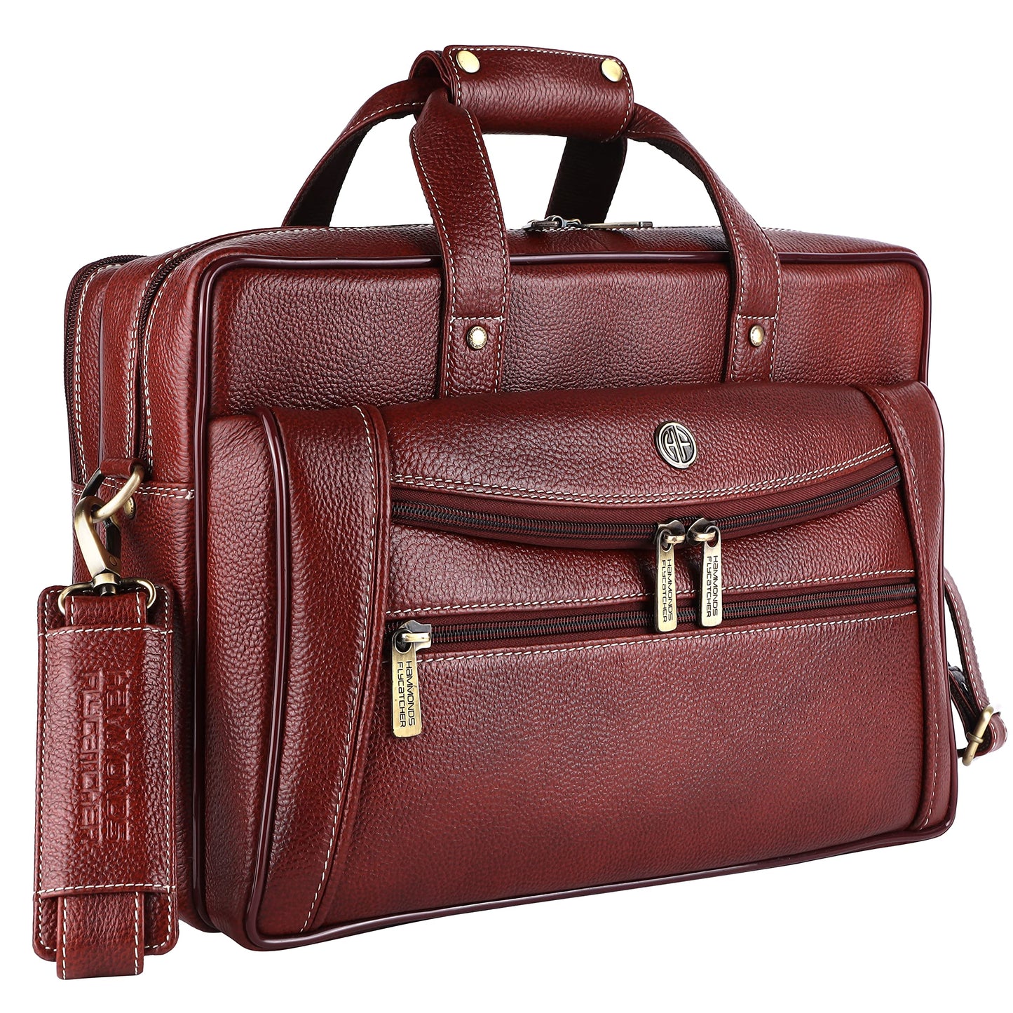 HAMMONDS FLYCATCHER Genuine Leather Office Bag for Men - 15.6" Laptop Bag for Men for Office, Travel, Daily Use - Padded Laptop Compartment, Trolley Strap, Adjustable Strap, 1 Year Warranty, Brown