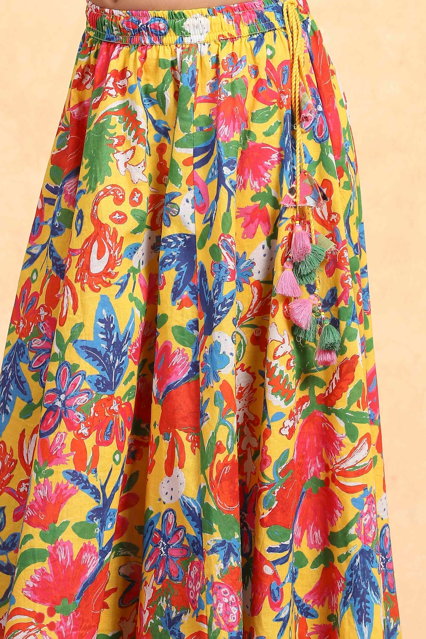 Biba Girl's Rayon Lehenga Set (KW5312SS25YEL_Yellow_10-11Y)