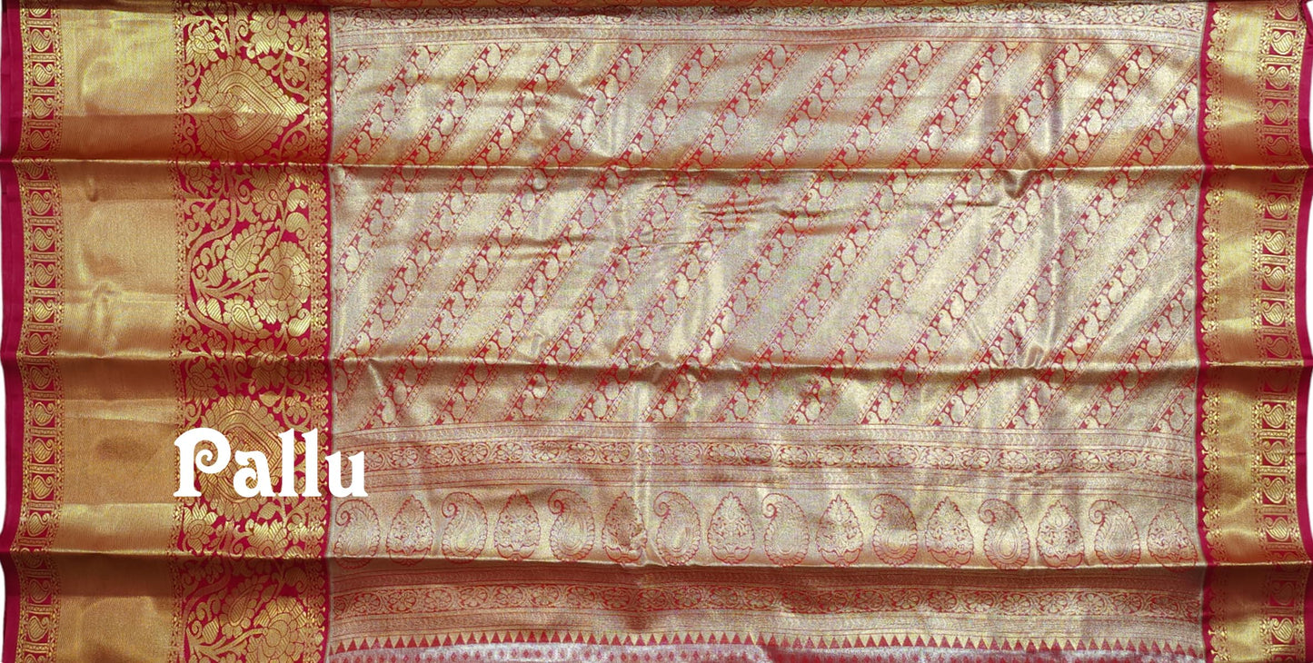 VFCollections Women's Kanchipuram Silk Pure Pattu Sarees With Blouse (VFC109-6)