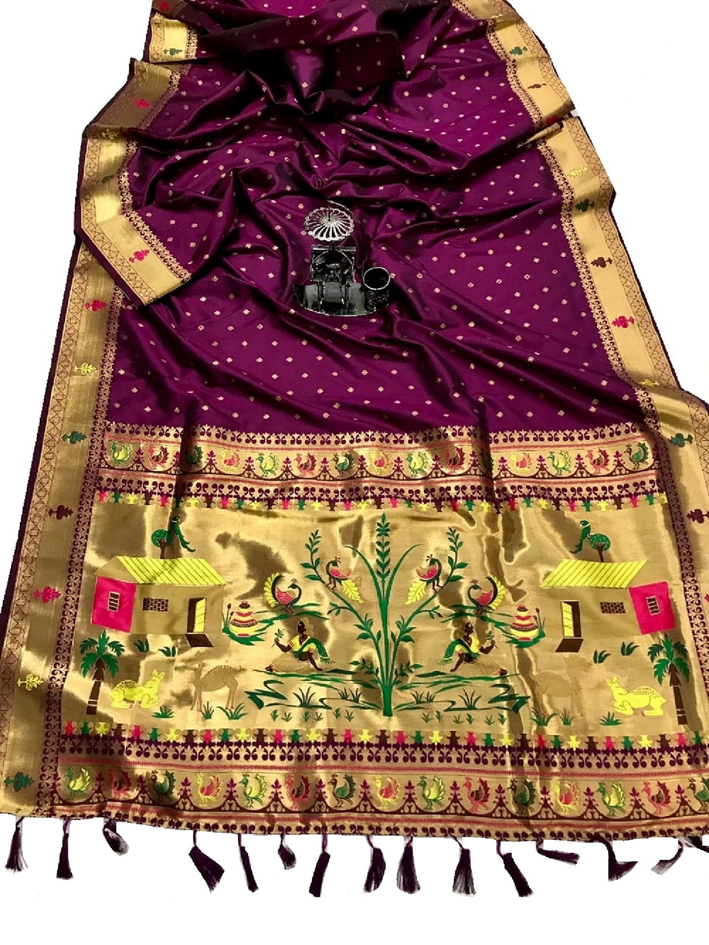 Pandadi Saree Women's Paithani Paithani Silk Saree With Blouse Piece (332PS4_Purple)