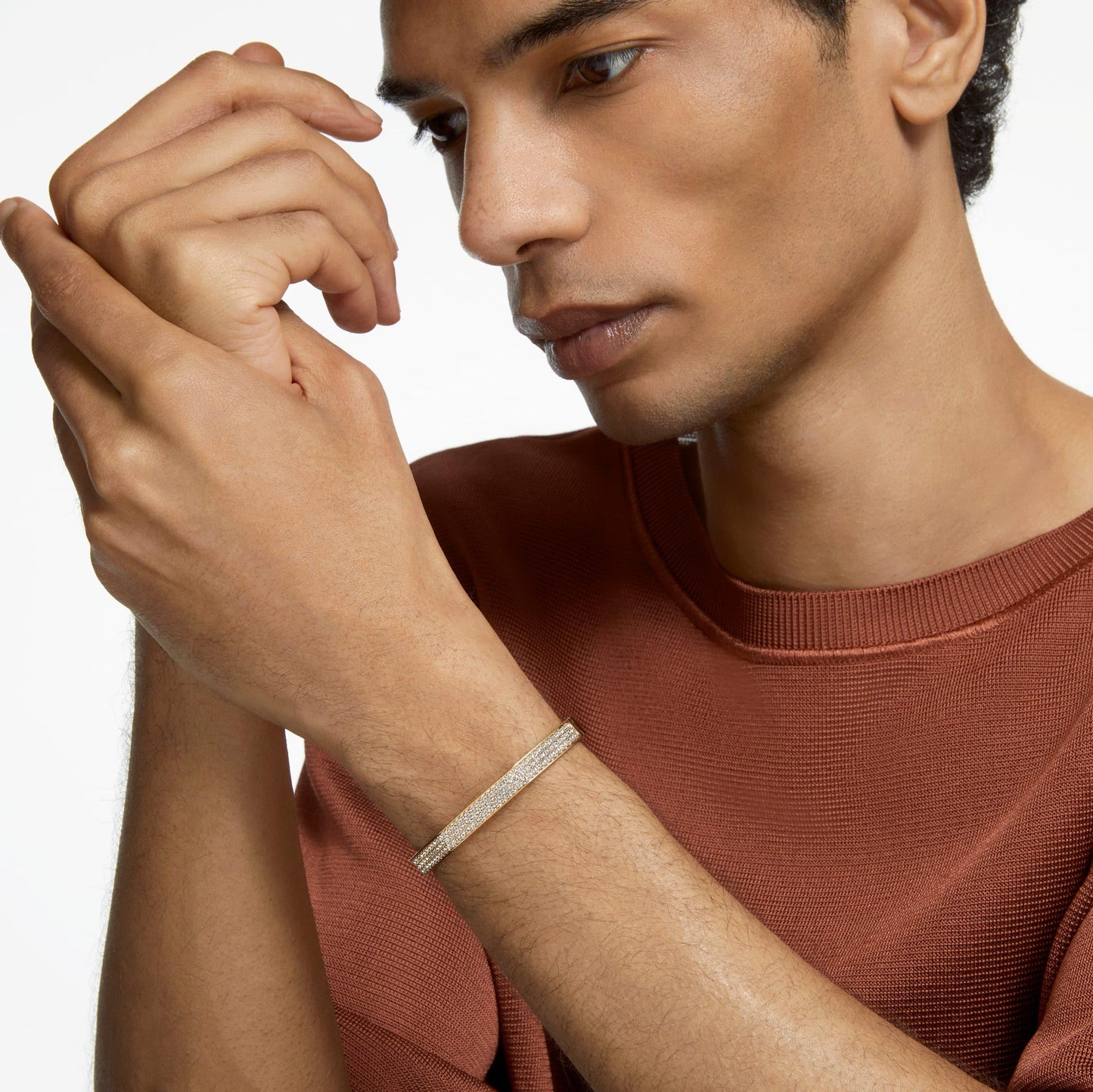 Swarovski Dextera bangle, Octagon shape, White, Gold-tone plated