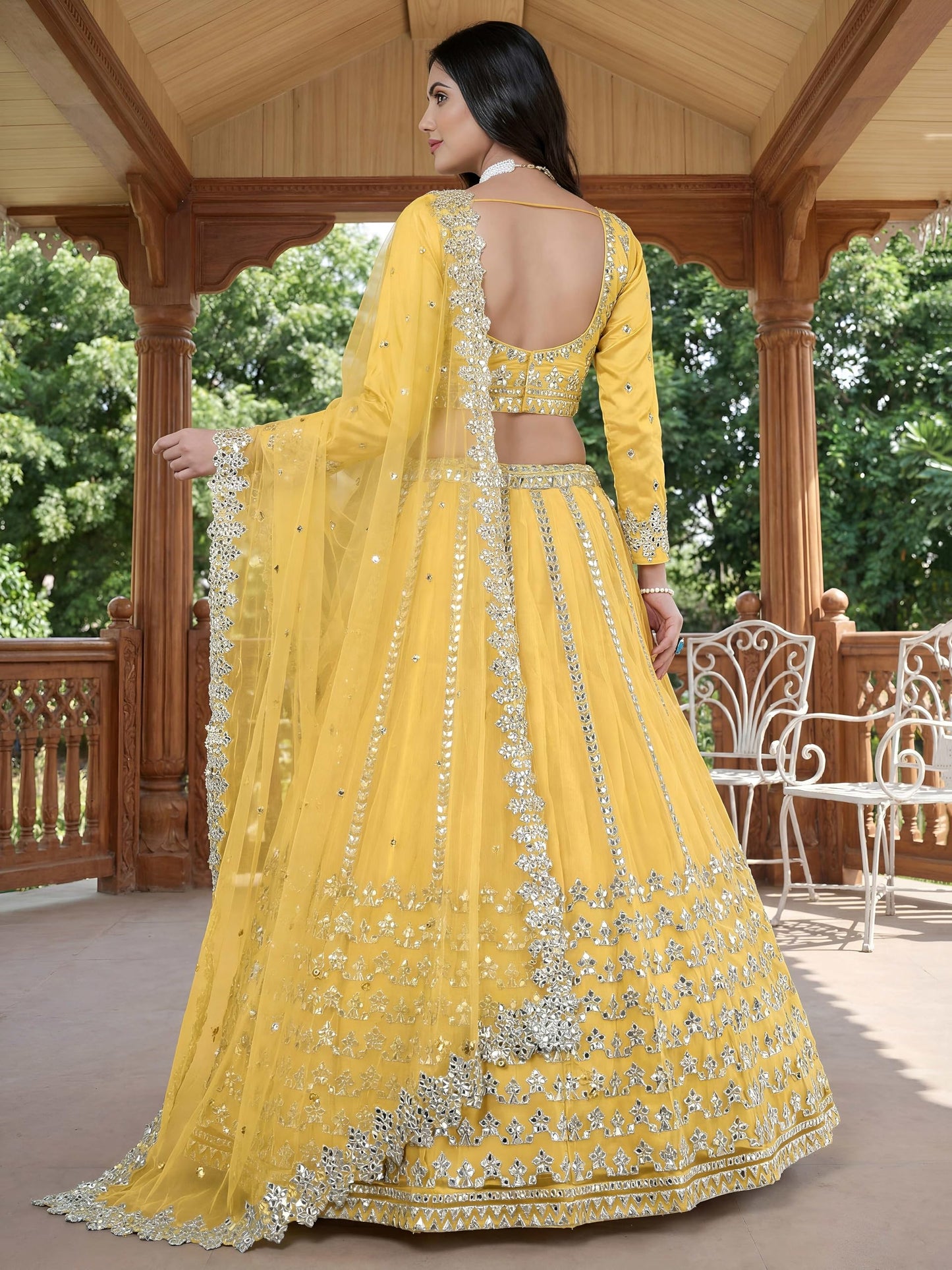Zeel Clothing Women's Foil Embroidered Net Lehenga Choli With Dupatta (5029-Yellow-Women-Lehenga-Choli-Set, Free size)