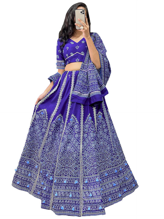 LooknBook Art Women's Vaishali silk & Printed With Gota Patti Semi-Stitched Bridal New Lehenga Choli With Dupatta (Navy Blue)