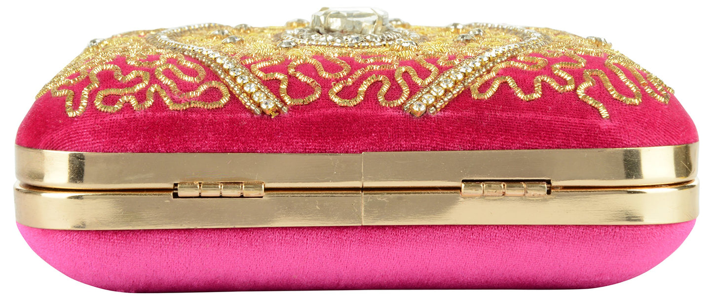 TOOBA Women's Oval Stone Square Box Clutch (Hot Pink, rani oval stone 6x6)