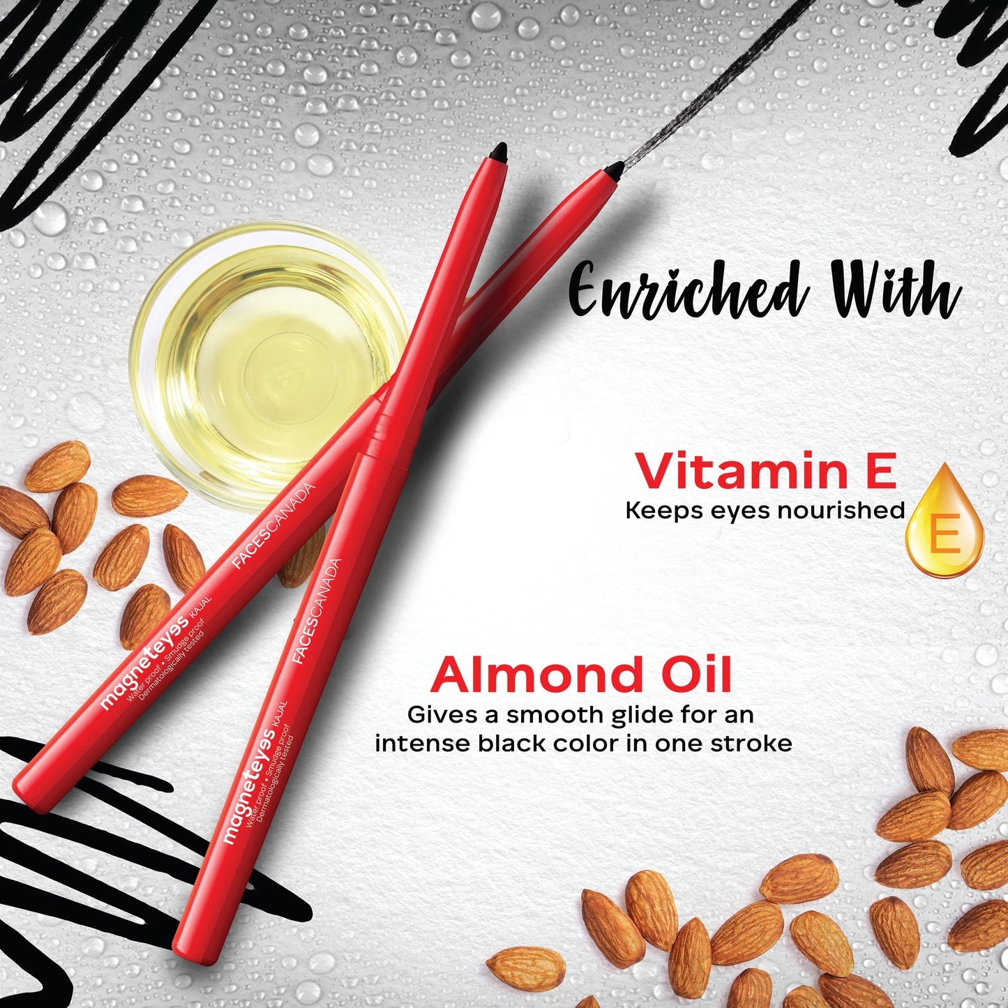 FACESCANADA Magneteyes Kajal Stick- Black, 0.35G | 24 Hr Long Stay | One Stroke Smooth Glide | Waterproof, Smudgeproof & Fadeproof | Deep Matte Finish | Enriched With Almond Oil&Vitamin E(Pack Of 3)