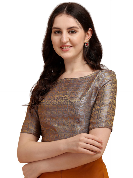 OOMPH! Jacquard Grey Readymade Blouse for Women - rbbl134s