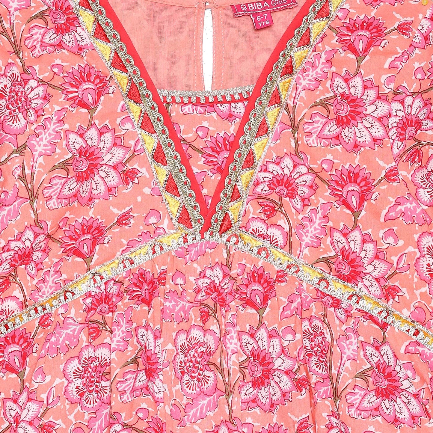 BIBA GIRL PRINTED SHORT_KURTA KID(KW5403_PEACH_13)