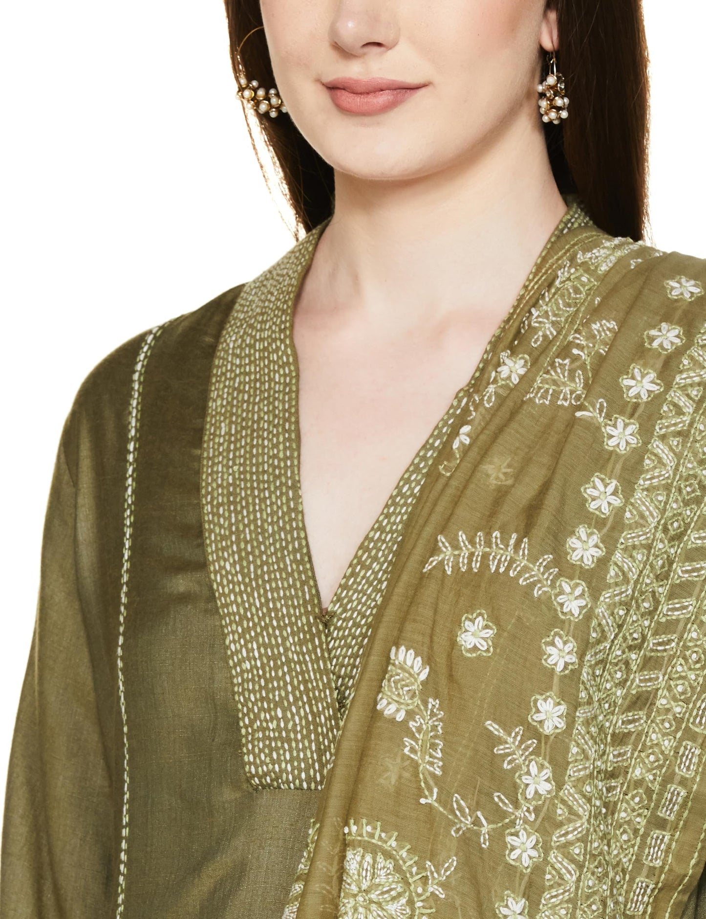 BIBA WOMEN EMBROIDERY STRAIGHT SALWAR KURTA DUPATTA(SKDKANTHA K8165_SAGE GREEN_42)