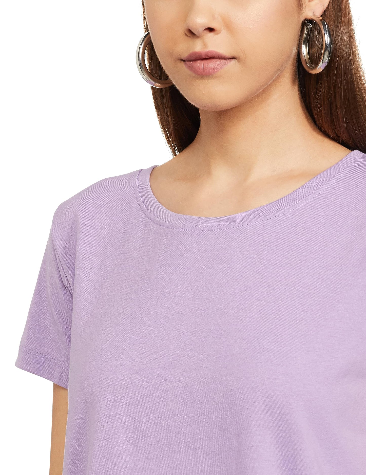 Max Women Solid T-Shirt(Lilac_L)
