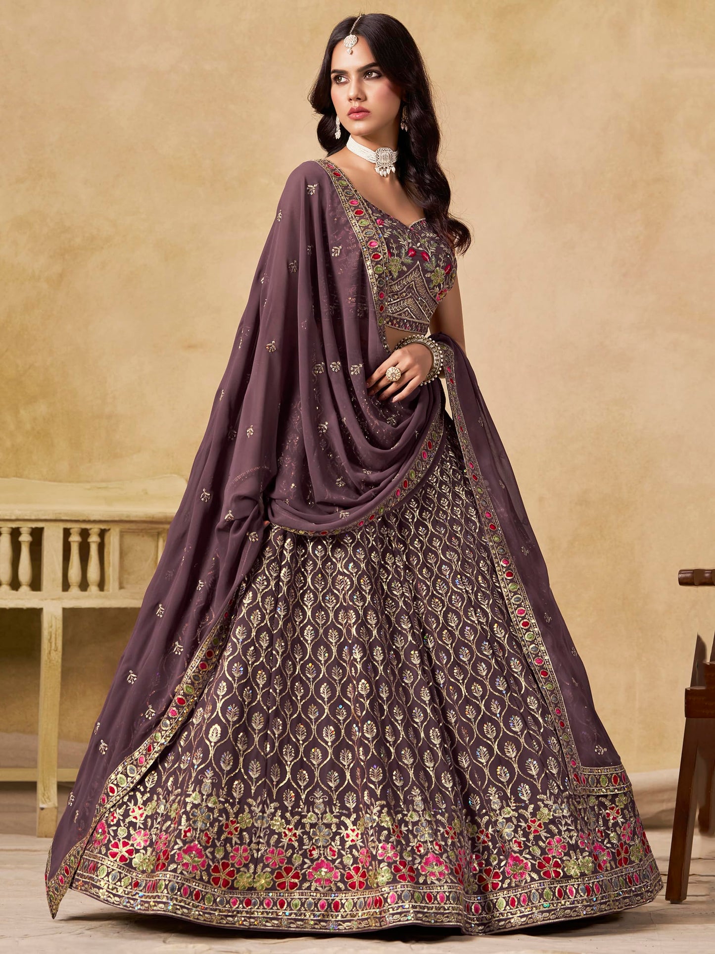 Zeel Clothing Women's Sequins and Thread Embroidered Work Georgette Lehenga Choli With Dupatta (5134-Women-Lehenga-Choli-Latest; Free size) (Light Purple)