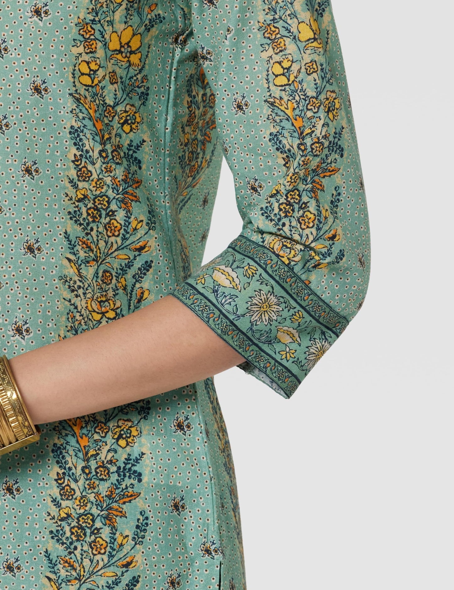 BIBA Women's Sage Green Printed Cotton Straight Suit Set_38