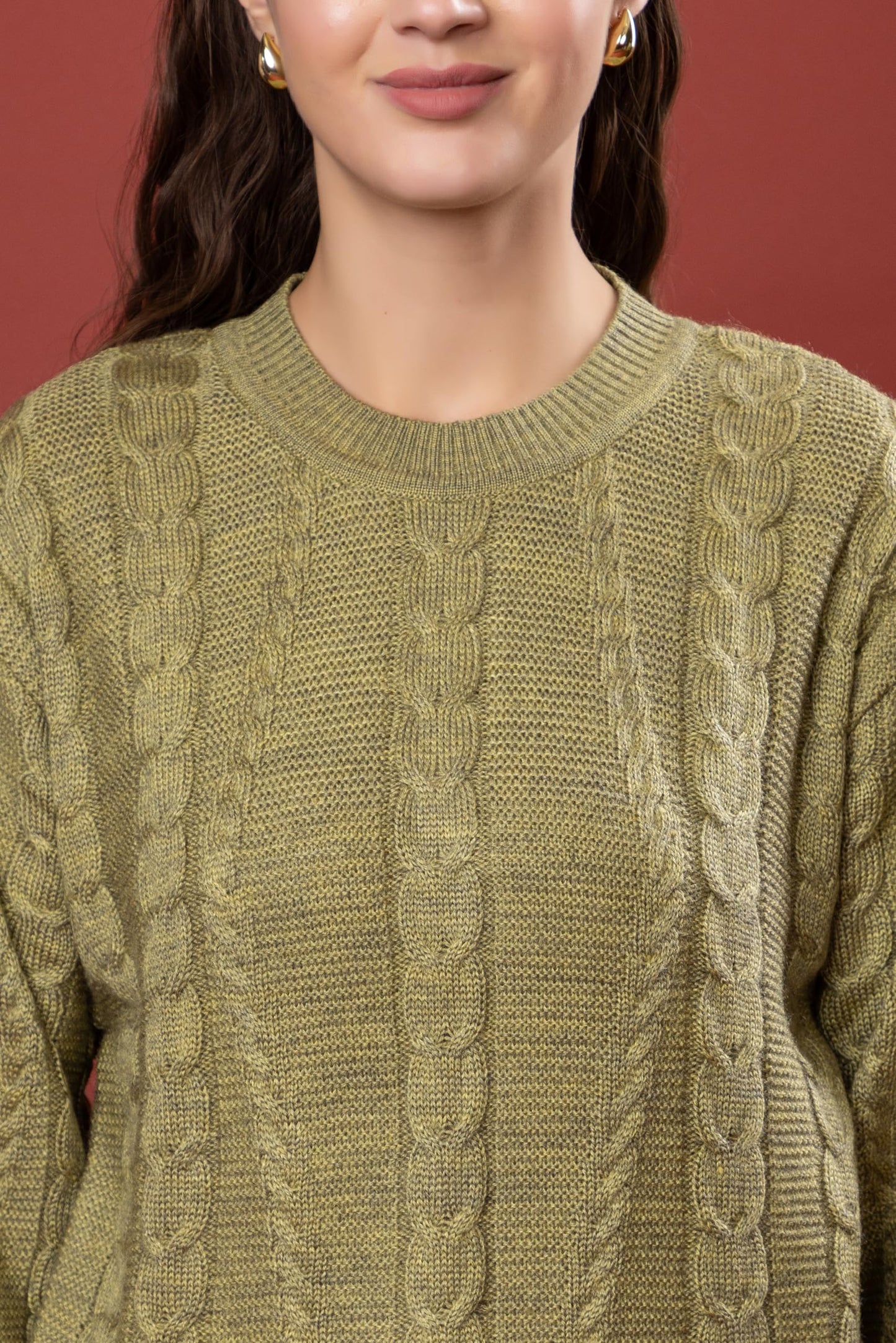 Style Dusk Women Sweater for Winter Woolen Full Sleeves Round Neck Cable Design Stylish Sweater for Winter Season (in, Alpha, 2XL, Olive)