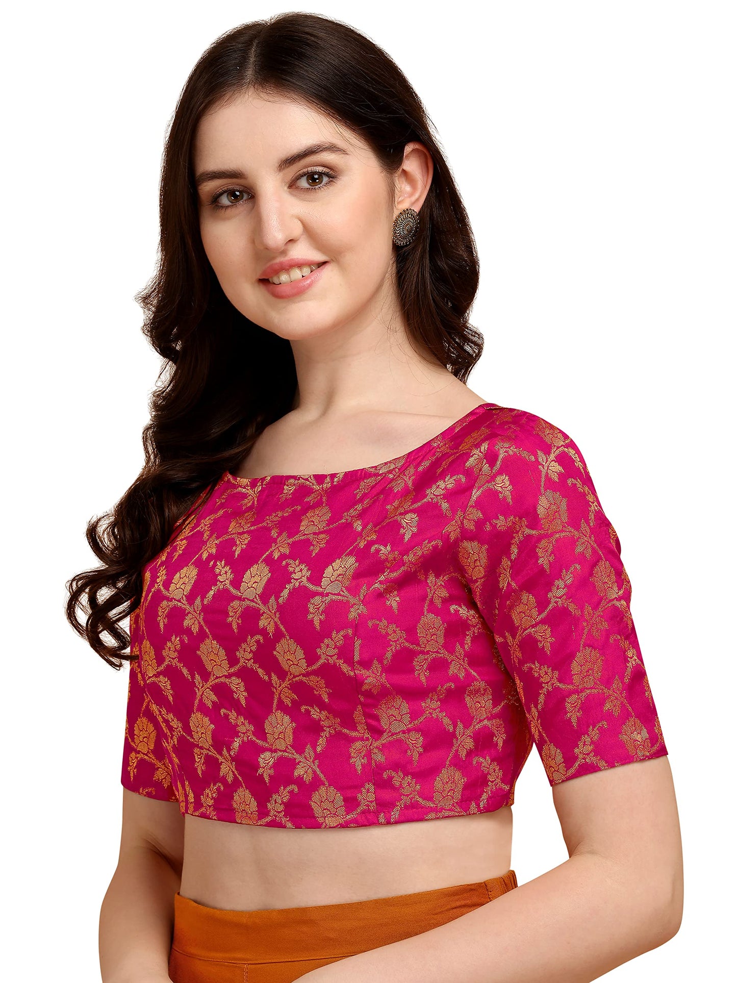 OOMPH! Jacquard Pink Readymade Blouse for Women - rbbl124xl