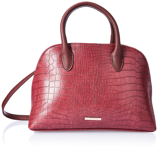 Caprese Zoia Satchel Bag, Medium | Stylish Croco Finish Handbag for Women with Chic Grab Handle, Adjustable & Detachable Sling Strap | Secure Zip Closure | Perfect for Casual & Daily Use (Plum)