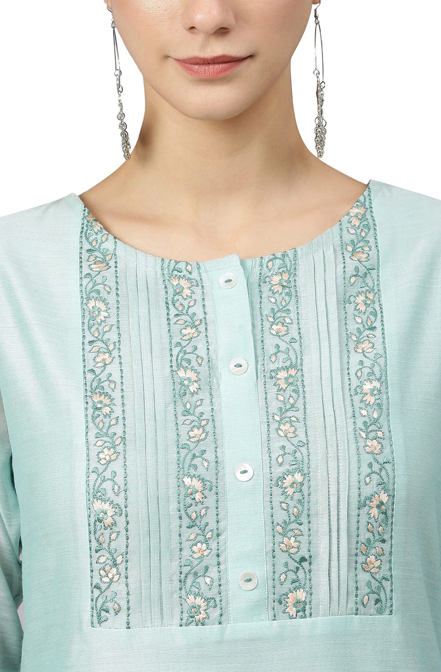 Janasya Women's Sea Blue Chanderi Silk Solid Kurta with Pant and Dupatta (SET561-KR-NP-RE-L)