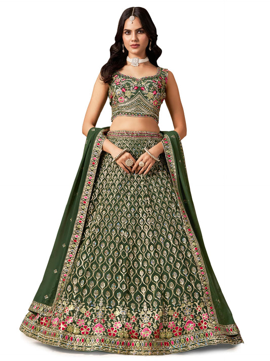 Zeel Clothing Women's Sequins and Thread Embroidered Work Georgette Lehenga Choli With Dupatta (5134-Women-Lehenga-Choli-Latest; Free size) (Green)